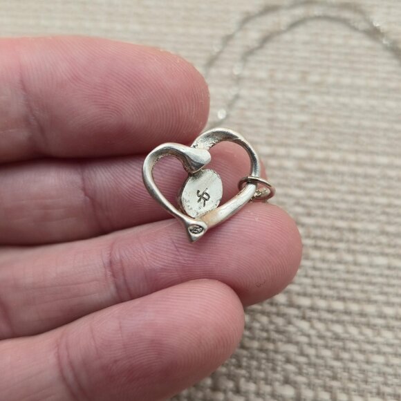 16 Inch Sterling Silver Opal Rustic Heart Pendant Necklace A4869 - Picture 5 of 8